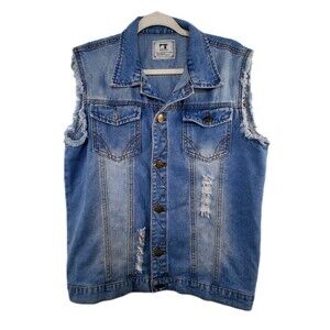 Men's Blue Jean Button Vest Fashion The Art Of Cowboy Size See Photos